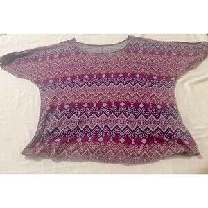 Women's Short Sleeve Tee Open Shoulder and Ties Red Geometric Pattern (L?